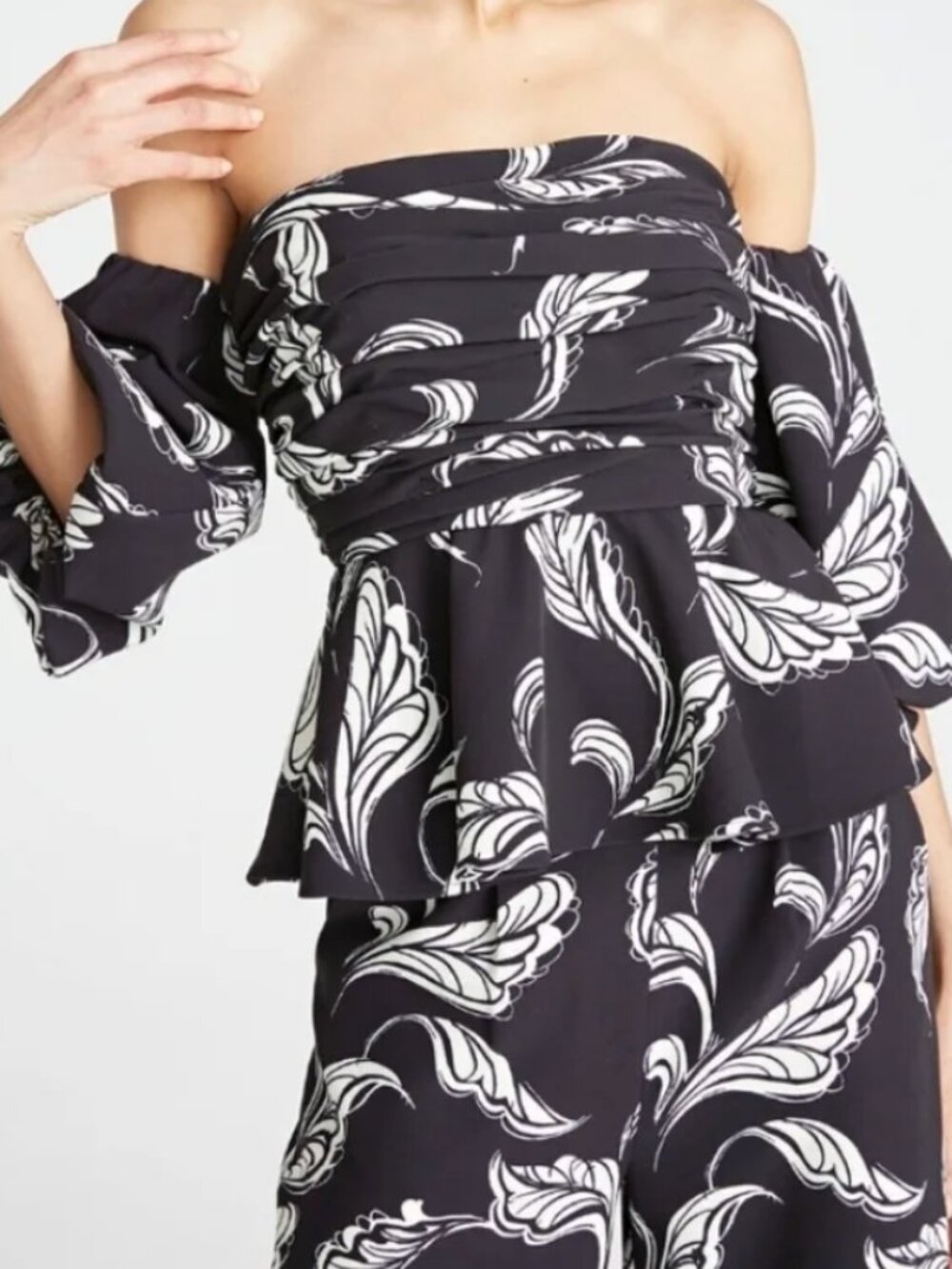 AMUR Women's Eman Off Shoulder Peplum Top in Black Floating Feather Size 4